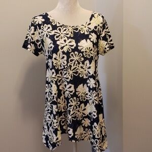 Mishca Tunic Top Sh-Slv Navy/ Wt/ Yellow EUC Md